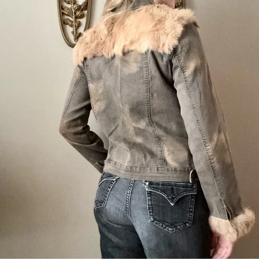 Hazel Button Up Jacket with Real Fur and Green Lace Detailing